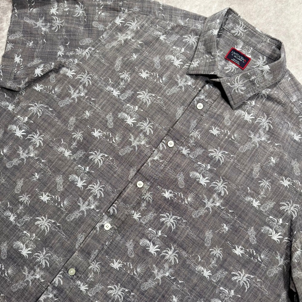 UNTUCKit Rivata Mens XXL Grey Tropical Palm Pineapple Cotton SS Shirt 40466